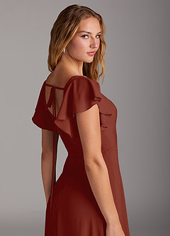 Azazie Bondi Vestidos de damas de honor Vestido de Terracota de Chifón elástico de Corte en A con Corte Lateral image5