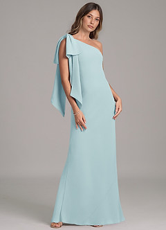 Azazie Capri Robes de demoiselle d'honneur Robe Trapèze en Mousseline de soie Une épaule Verre De Mer image4