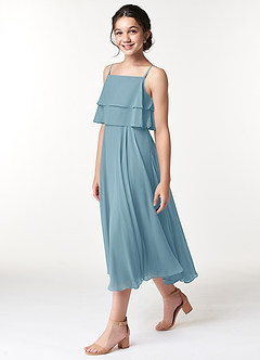 Azazie Ensley Junior Moody Blue A-Line Pleated Chiffon Dress image3