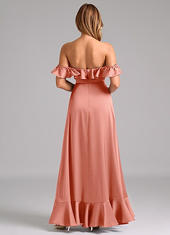 Azazie Lyra Bridesmaid Dresses Coral A-Line Off the Shoulder Stretch Satin Convertible Dress image6