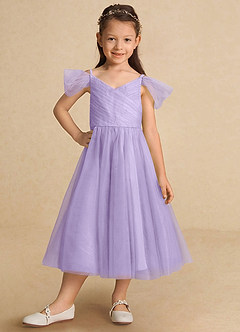 Azazie Lizzette Flower Girl Dresses Lilac A-Line Ruched Tulle Dress image6