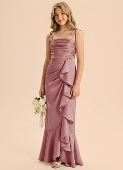 Azazie Ryan Junior Dusty Rose Sheath Bow Stretch Satin Dress image4