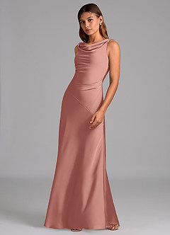 Azazie Nerine Bridesmaid Dresses Rosette A-Line Pleated Stretch Satin Dress image4