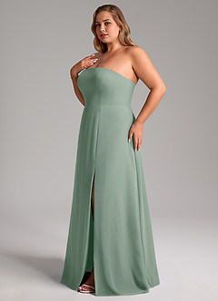 Azazie Wren Robes de demoiselle d'honneur Robe Trapèze Convertible en Mousseline de soie Fente Latérale Sauge D'argent image12