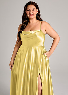 Azazie Elle Brautjungfernkleider A-Linie mit Taschen Metallischer Satin Kleid Kanarienvogel image6