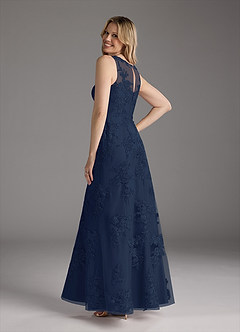 Azazie Whilhelmina Mother of the Bride Dresses Dark Navy Mermaid Lace Chiffon Dress image13
