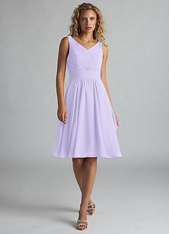 Azazie Grace Robes de demoiselle d'honneur Robe Trapèze en Mousseline de soie Plissée Lilas image1