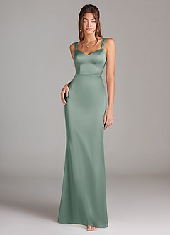 Azazie Denice Robes de demoiselle d'honneur Robe Fourreau en Satin extensible Plissée Sauge D'argent image6