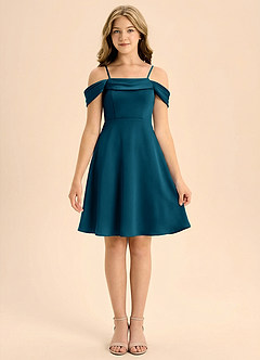 Azazie Anselie Junior Linia A Pofałdowany Satyna elastyczna Mini Młodsza druhna Sukienka image3