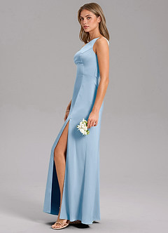 Azazie Phaedra Bridesmaid Dresses Powder Blue A-Line One Shoulder Stretch Satin Dress image11