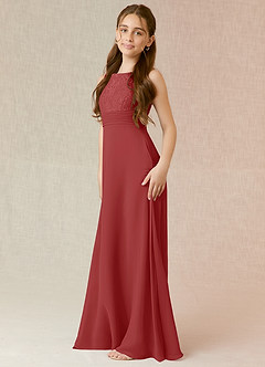 Azazie Snow Junior Abito A-Line in Chiffon Pizzo Ruggine image3