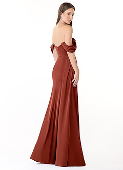 Azazie Amyra Bridesmaid Dresses Terracotta Sheath Off the Shoulder Stretch Satin Convertible Dress image5
