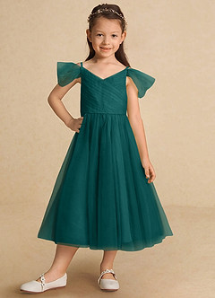 Azazie Lizzette vestidos de niña de las flores Vestido de Pavo Real de Tul de Corte En A con Volante image6