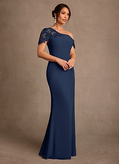 Azazie Sally Mother of the Bride Dresses Dark Navy Sheath Lace Chiffon Dress image2