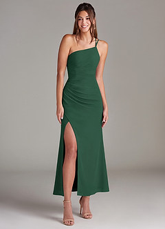 Azazie Eren 신부 들러리 드레스 인어 한쪽 어깨 쉬폰 발목 길이 드레스 image3