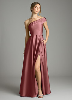 Azazie Melanie Suknie dla druhen Linia A Zza ramienia Satyna elastyczna Do ziemi Sukienka image1