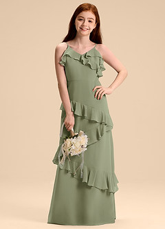 Azazie Evara Junior Pistachio A-Line Chiffon Dress image4