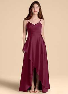 Azazie Prisha Junior Linia A Pofałdowany Satyna elastyczna Długość podłogi Młodsza druhna Sukienka image5