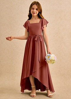 Azazie Milly Girls Formal Flower Girl Dresses Auburn A-Line Pleated Chiffon Dress image4