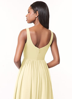 Azazie Keyla Bridesmaid Dresses Lemon Sorbet A-Line V-Neck Pleated Chiffon Dress image3