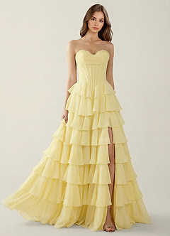 Bastet Yellow Ruffled A-line Prom Dress image1