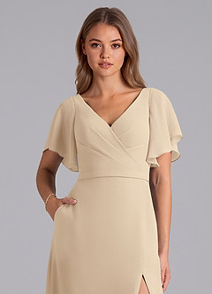 Azazie Ambrosia Bridesmaid Dresses Champagne A-Line Pleated Chiffon Dress image2