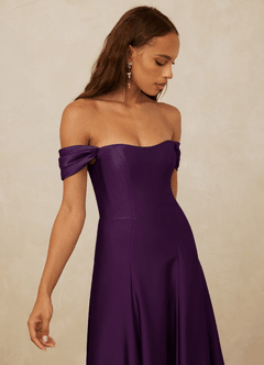 Christian Siriano Bridal for Azazie 1002 Bridesmaid Dresses Grape A-Line Off the Shoulder Stretch Satin Convertible Dress image4