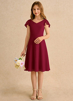 Azazie Narin Girls Formal Blomsterpigekjoler A-Line med ærmer Chiffon Knælængde Kjole image3