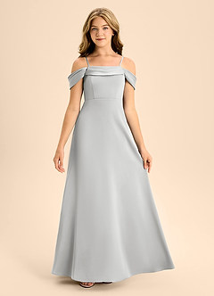 Azazie Anselie Junior Vestido de Plata de Satén Elástico de Corte En A con Vestidos sin tirantes image7
