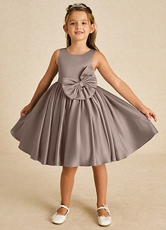 Azazie Apple Flower Girl Dresses Taupe A-Line Bow Matte Satin Dress image1