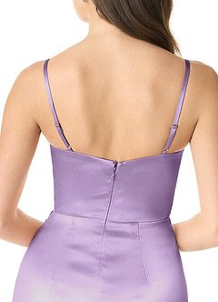 Azazie Sukia Bridesmaid Dresses Lilac Mermaid Pleated Metallic Satin Dress image5