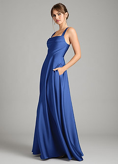 Azazie Shaude Bridesmaid Dresses Royal Blue A-Line Pleated Stretch Satin Dress image4