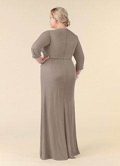 Azazie Rosena Final Sale Taupe Sheath Pleated Mesh Dress image10