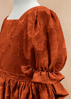 Azazie Joss Flower Girl Dresses Paprika A-Line with Sleeves Floral Burnout Dress image7
