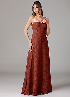 Azazie Valentine Bridesmaid Dresses Terracotta A-Line Sweetheart Neckline Floral Burnout Dress image3