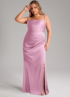 Azazie Leonis Bridesmaid Dresses Candy Pink Mermaid Pleated Stretch Satin Convertible Dress image13