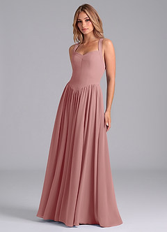 Azazie Francis Robes de demoiselle d'honneur Robe Trapèze en Mousseline de soie Corset Rose Poussiéreuse image5