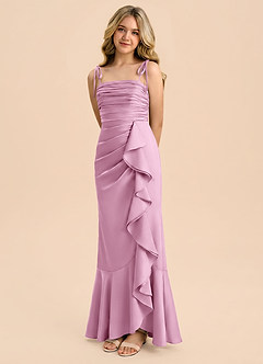 Azazie Ryan Junior Candy Pink Sheath Bow Stretch Satin Dress image1