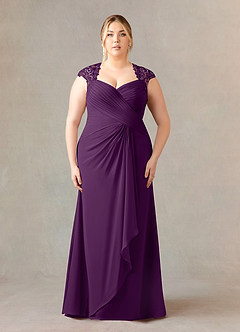 Azazie Birdie Mother of the Bride Dresses Grape A-Line Queen Anne Sequins Chiffon Dress image7