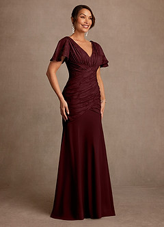 Azazie Jolene Mother of the Bride Dresses Cabernet Mermaid Pleated Floral Burnout Dress image3