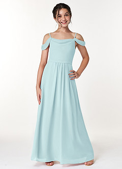 Azazie Alivia Junior Sea Glass A-Line Off the Shoulder Chiffon Dress image1