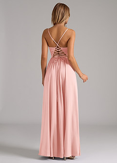 Azazie Aaida Robes de demoiselle d'honneur Robe Trapèze en Satin extensible Corset Rose Poudré image6