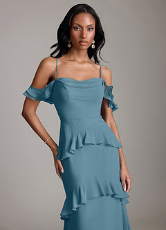 Azazie Chayla Abiti da Damigella Abito Tubino in Chiffon a Spalla Scoperta Bermuda image3