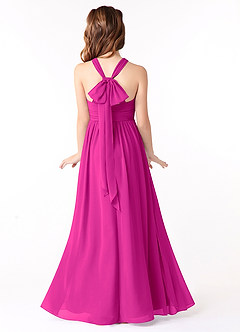 Azazie Jaylah Junior Fuchsia A-Line Ruched Chiffon Dress image2