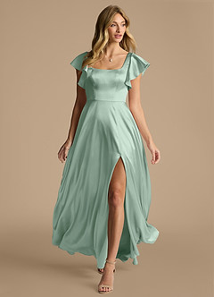 Azazie Bondi Jurken voor bruidsmeisjes Jurk van Metaalachtig Satijn met A-Lijn Boog Agave image6