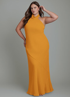 Azazie Velli Bridesmaid Dresses Butterscotch Mermaid High Neck Chiffon Dress image10