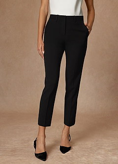 front Victoria Black Refined Weave Cropped Pants Suit