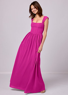 Barbie ♥ Azazie Bridesmaid Dresses Fuchsia A-Line Corset Chiffon Dress image2