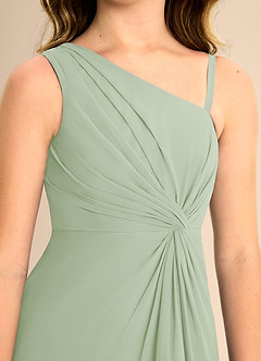 Azazie Brooke Junior Robe Trapèze en Mousseline de soie Fente Latérale Vert Sauge image7