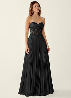 Clementine Black Satin Lace Up Back A-line Prom Dress image4